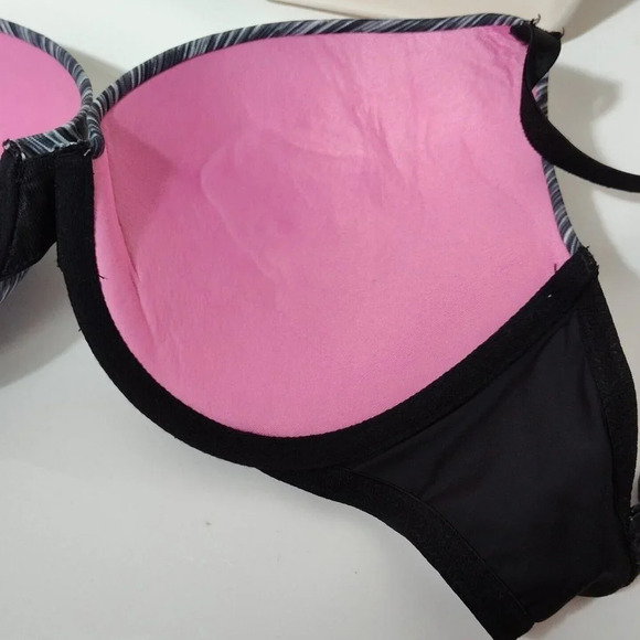 Victorias Secret PINK Wear Everywhere Push Up Pigeonnant Bra Size 32DD Black - Picture 5 of 9